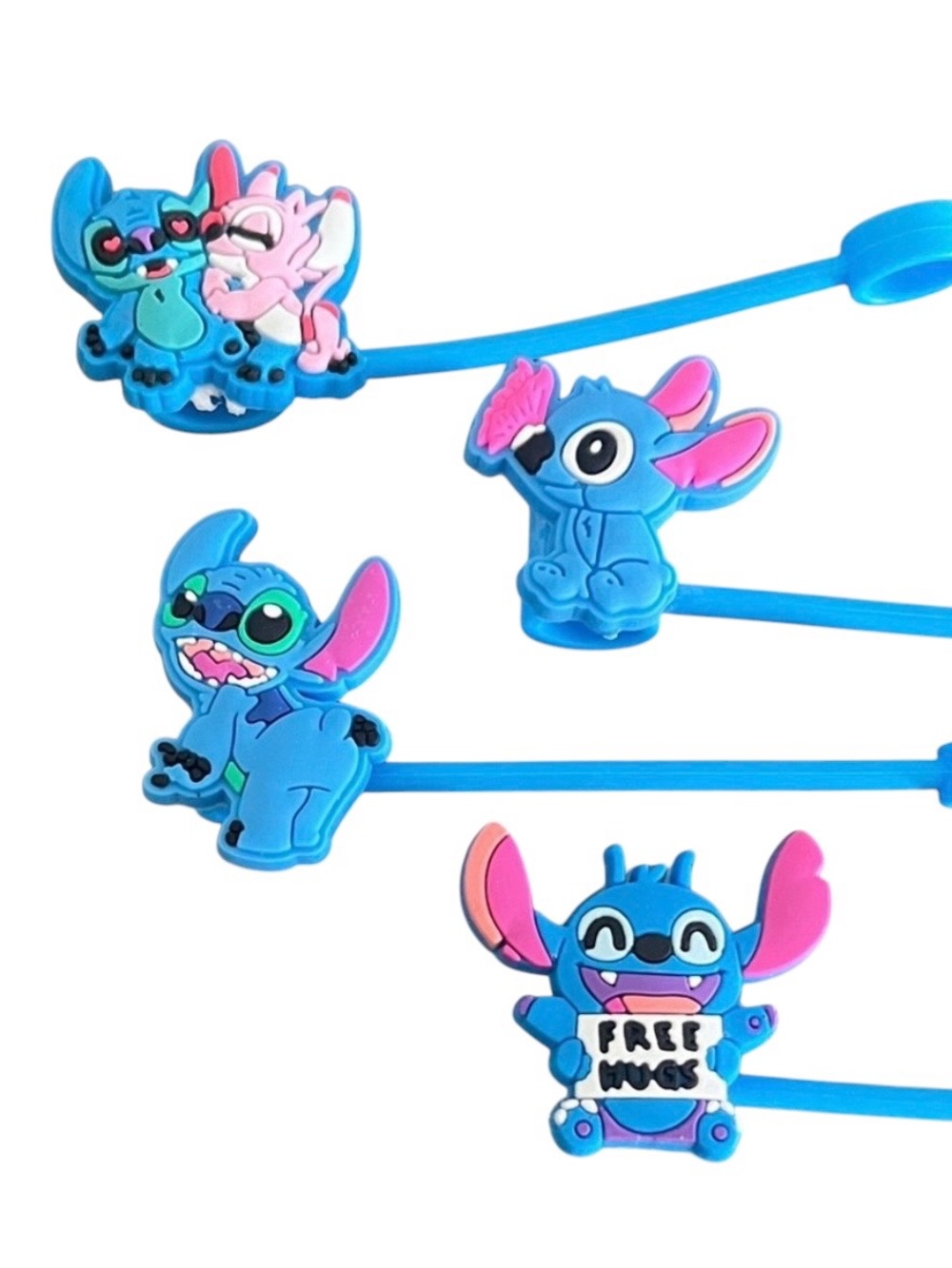 💙 4pc Stitch Straw Topper Set Reusable Silicone Cup Straw Protectors-NEW